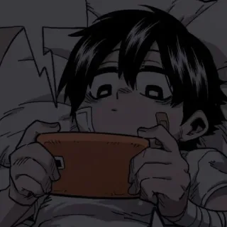 🖤 57ed8029 cartoon, anime, manga, boy, mobile game, playing, exhausted whatsapp sticker