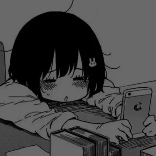 🖤 acf87284 anime, girl, phone, sleepy, manga whatsapp sticker
