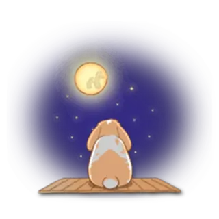 🌝 abcde9ee กระต่าย, กระต่าย, พระจันทร์, กลางคืน, ดาว, น่ารัก, การ์ตูน whatsapp sticker