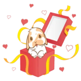 🎁 cf69d7b4 lapin, lapinou, cadeau, présent, boîte, coeurs, animal, mignon telegram sticker