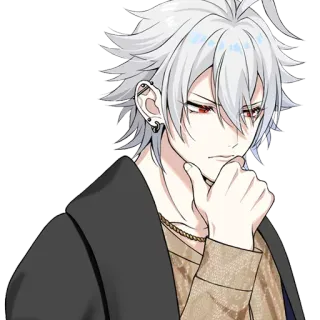 😎 1e52e4e9 动漫, 漫画, 角色, 灰发, 红眼, 男性, 耳环, 沉思 telegram sticker