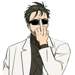 😎 dc98a002 中指, 冒犯, 手势, 男人, 太阳镜, 白大褂 telegram sticker