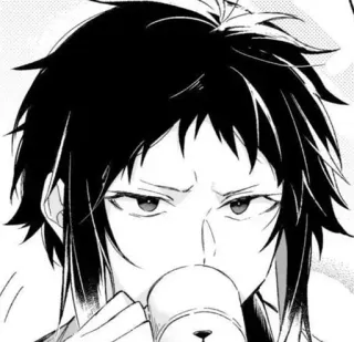 ♠ 53b081db anime, manga, drinking, portrait, black and white whatsapp sticker