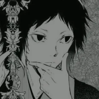 ♠ bc3f9ffd anime, manga, thinking, black and white, portrait, character whatsapp sticker