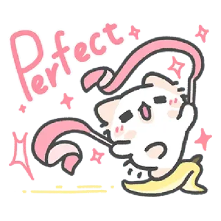 ✳️ 64652c5b Perfect cat, ribbon, banana, cute, sparkles, pink, perfect, kawaii, happy whatsapp sticker