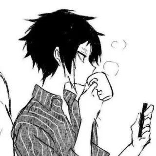 🐈‍⬛️ 108ebe21 Аниме, Манга, Персонаж, Кофе, Кружка, Релакс whatsapp sticker