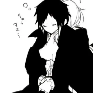 🐈‍⬛️ 2cc90da6 りゅ…すよ… Аниме, Мультфильм, Сонный, Дремать, Черно-белый whatsapp sticker