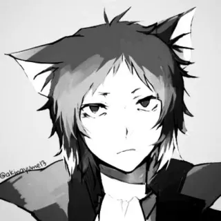 🐈‍⬛️ 429ebad4 @akinayume13 Аниме, Кошачьи ушки, Манга, Черно-белое, Портрет whatsapp sticker