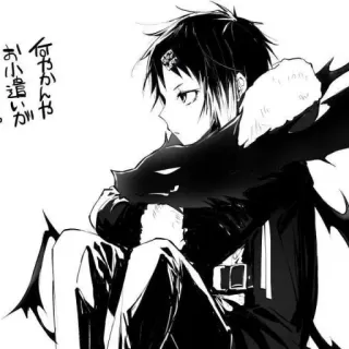 🐈‍⬛️ 92840464 何かおかしいが。 Аниме, Парень, Черно-белый, Сидящий, Манга whatsapp sticker