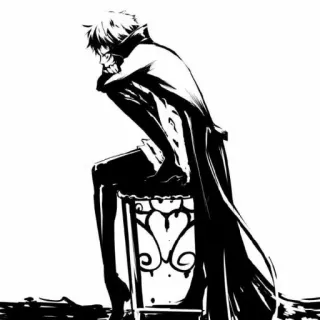 🐈‍⬛️ fa2b6732 Аниме, Манга, Персонаж, Сидящий, Силуэт, Черно-белое whatsapp sticker