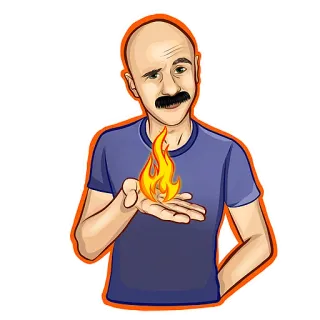 🔥 35b585b3 homme, chauve, moustache, feu, flamme, autocollant telegram sticker