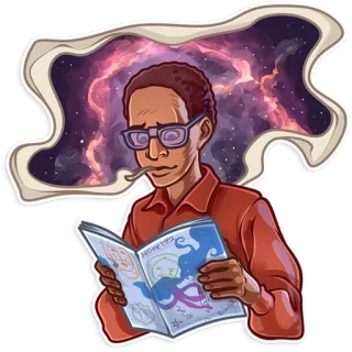 📕 a6adee9a PROPERTIES lettura, libro, galassia, uomo, pipa, occhiali telegram sticker