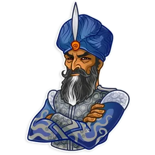 😠 ee74b87d uomo, abito tradizionale, barba, turbante, serio, personaggio storico telegram sticker