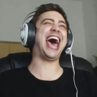 😆 976497bc 남자, 웃음, 헤드폰, 얼굴, 사람, 반응 telegram sticker