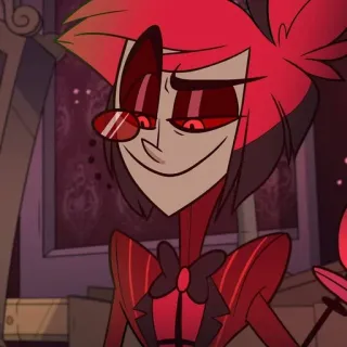 🍾 519504ab Alastor Hazbin Hotel 悪魔, ラジオデーモン, アニメ, カートゥーン, 赤, Hazbin Hotel telegram sticker