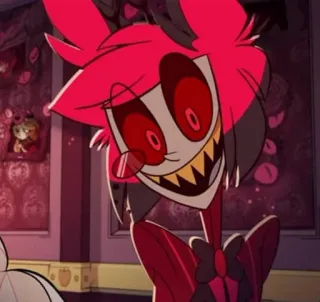 🍾 f2a87f22 Alastor Hazbin Hotel 悪魔, ラジオホスト, 笑顔, 悪役, 赤 telegram sticker