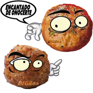 🤝 514fde71 ENCANTADO DE ONOCERTE 肉丸, 卡通, 食物, 问候, 快乐 telegram sticker