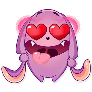 😍 7029e4e7 Hoạt hình, Quái vật, Tím, Mắt trái tim, Tình yêu, Dễ thương, Emoji telegram sticker