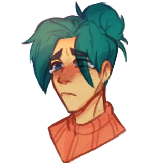 🍻 4c56cbe1 sedih, menangis, emosional, potret, kartun, ilustrasi, rambut biru, berair mata telegram sticker