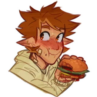🍔 56e64cd1 stiker, anime, burger, tersipu, makanan, kartun telegram sticker