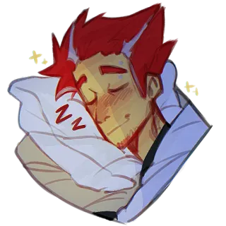 😌 7730a85e zzz tidur, gaya anime, kartun, rambut merah, lelah, bermimpi, bantal telegram sticker