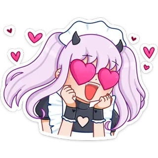 😍 3e5c3801 动漫女孩, 女仆装, 爱心眼, 可爱, 卡哇伊, 恶魔角, 爱, 贴纸 telegram sticker