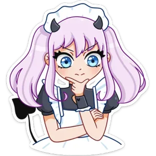 🤔 78d5cd39 动漫, 女孩, 女仆, 恶魔, 角, 卡通, 贴纸 telegram sticker