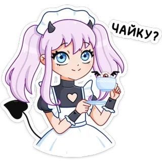 ☕️ 20dab1a2 ЧАЙКУ? ragazza anime, diavolo, cameriera, tè, carino, cartone animato telegram sticker