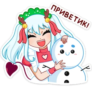 👋 63ca4855 ПРИВЕТИК! Anime, Mädchen, Schneemann, Süß, Winter, Gruß, Cartoon telegram sticker