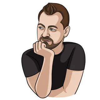🤔 d1e7f74b hombre, pensando, reflexionando, contemplativo, dibujos animados, retrato telegram sticker