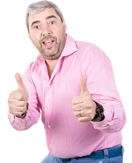 👍 32b285c9 man, duim omhoog, portret, roze shirt, positief, akkoord, goedkeuring telegram sticker