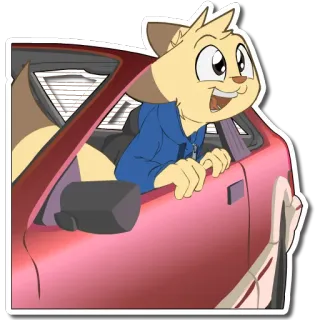 😃 a29e40d8 cartoon, animal, car, driving, anthropomorphic, cute, happy telegram sticker