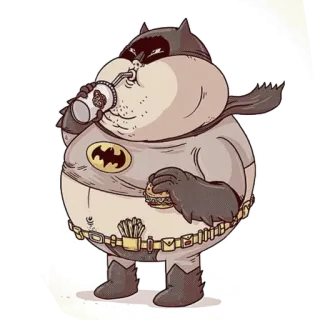 😊 01bbae0b Batman Batman, kreskówka, śmieszne, superbohater, gruby, burger, napój whatsapp sticker