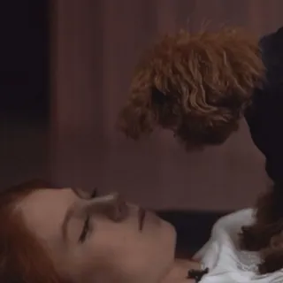 😘 45a1b0e7 mulher, cachorro, animal de estimação, deitado, ruiva telegram sticker