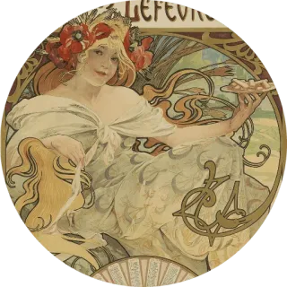 🌺 14804d34 LEFEVRE อาร์ตนูโว, ภาพวาด, ผู้หญิง, ดอกไม้, วินเทจ, อัลฟองส์ มูชา telegram sticker