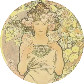 🌺 16482a73 อาร์ตนูโว, ผู้หญิง, ดอกไม้, กุหลาบ, ภาพวาด, วินเทจ, สุนทรียศาสตร์ telegram sticker