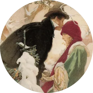 🌺 73010916 ฤดูหนาว, คู่รัก, โรแมนติก, หิมะ, วินเทจ, ศิลปะ, หนาว, ความรัก telegram sticker