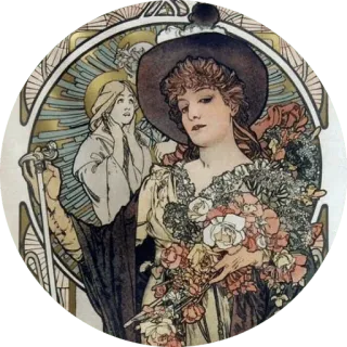 🌺 8221e398 อาร์ตนูโว, ผู้หญิง, ดอกไม้, ภาพวาด, ภาพประกอบ, วินเทจ telegram sticker