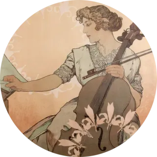 🌺 8ae8f959 อาร์ตนูโว, ผู้หญิง, เชลโล, ดนตรี, วินเทจ, ภาพประกอบ, ลายดอกไม้, นักดนตรี telegram sticker