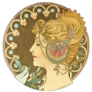 🎶 949444de อาร์ตนูโว, ภาพประกอบ, ภาพเหมือน, ผู้หญิง, วินเทจ, งานศิลปะ, สไตล์ telegram sticker