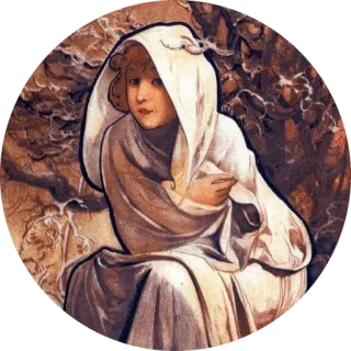 🌺 9bc150d3 ภาพวาด, ภาพเหมือน, ศิลปะ, ผู้หญิง, ฮู้ด, สีขาว telegram sticker