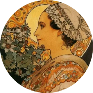 🌺 cee56a93 อาร์ตนูโว, ผู้หญิง, ลายดอกไม้, วินเทจ, ศิลปะ, ภาพประกอบ telegram sticker