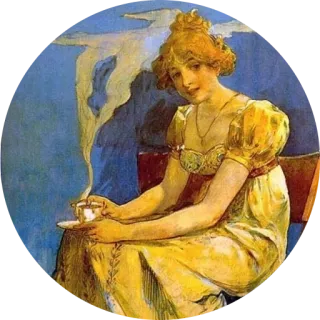 🌺 e3195adf ผู้หญิง, ชา, ชุดเดรส, ภาพเหมือน, วินเทจ, ถ้วย telegram sticker