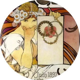 🌺 f6f8f8e6 Juin 1897 อาร์ตนูโว, ภาพวาด, ผู้หญิง, ลายดอกไม้, วินเทจ, อัลฟองส์ มูชา telegram sticker