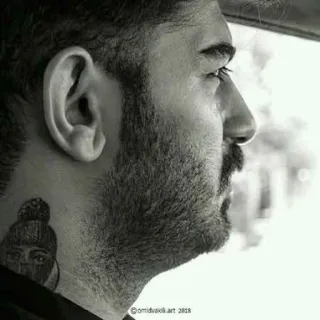 🙁 98fb1380 omidvakiil.art 2023 мужчина, портрет, тату, черно-белый, профиль telegram sticker