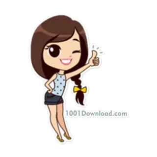 👍 47ee15ed 1001Download.com 만화, 소녀, 엄지척, 승인, 긍정적 telegram sticker