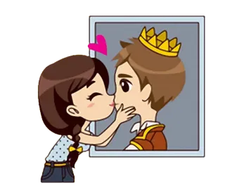 😍 d042548b pocałunek, miłość, kreskówka, para, romans, serce, król, księżniczka telegram sticker