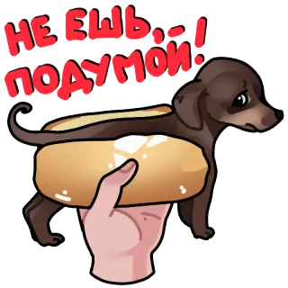 🌭 487d13cb НЕ ЕШЬ… ПОДУМОЙ! Hund, Hotdog, Essen, Dackel, traurig, Tier, süß telegram sticker