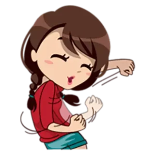 😏 2eaf8b96 dibujos animados, chica, celebrar, emocionada, mujer, trenza telegram sticker