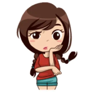 🌻 390b3499 Cartoon, Mädchen, Denken, Nachdenklich, Zöpfe, Süß telegram sticker